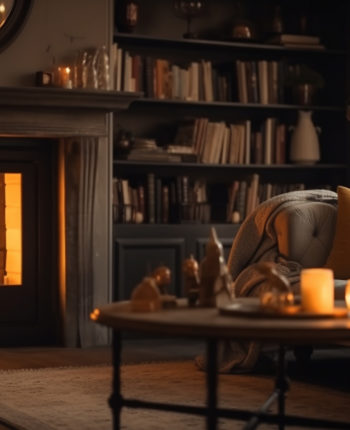 salon décoré avec un beau poêle à bois