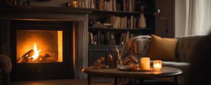 salon décoré avec un beau poêle à bois